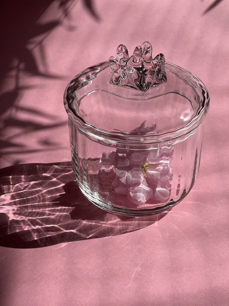 Skloglass Handgemaakte  schaal met deksel  Sakura Kristal