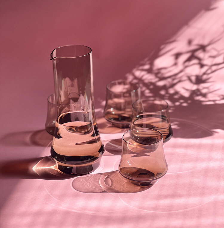 Skloglass Handgemaakte kristallen karaf met 4 glazen IRIS - SMOKE