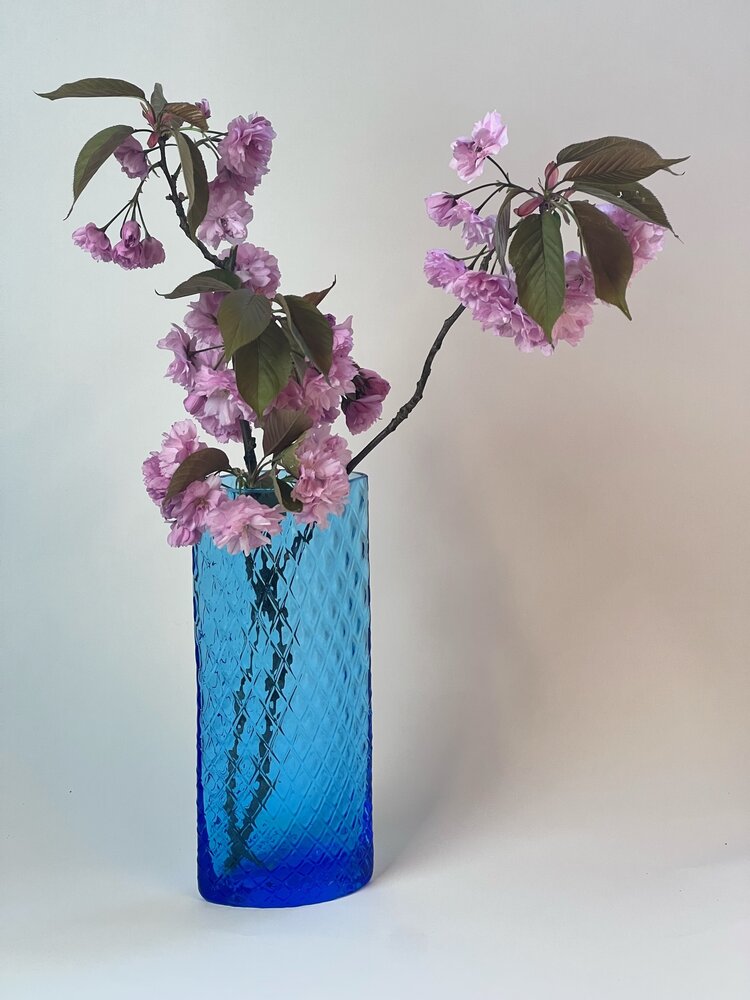 Skloglass Handgemaakt kristallen Lilie vaas 300mm - Azure