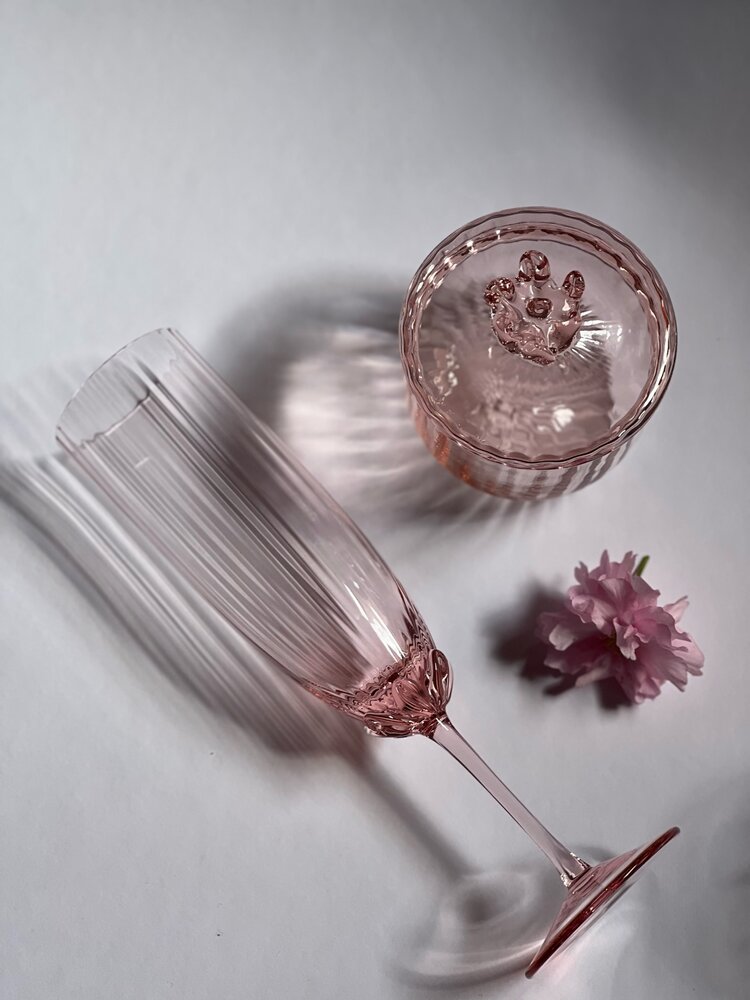 Skloglass Handgemaakte  schaal met deksel  Sakura Kristal ROZE