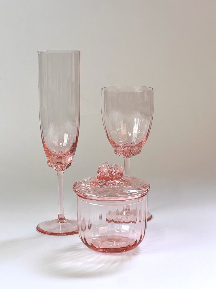 Skloglass Handgemaakte  schaal met deksel  Sakura Kristal ROZE