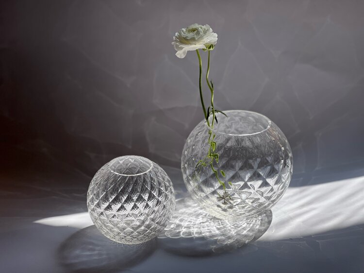 Skloglass Handgemaakt kristallen Dahlia bolvaas 150mm - Kristal