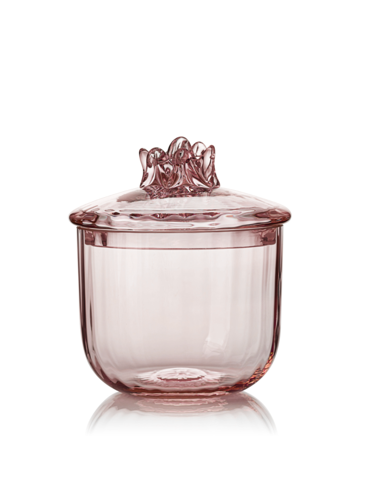Skloglass Handgemaakte  schaal met deksel  Sakura Kristal ROZE