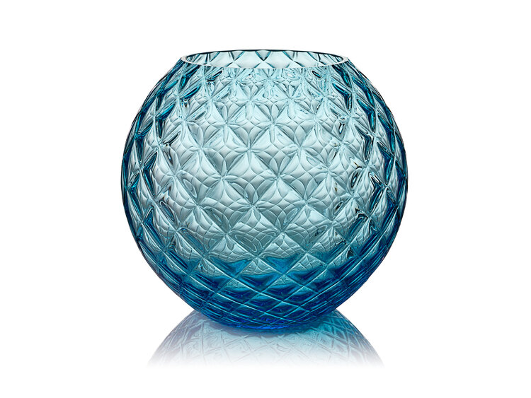 Skloglass Handgemaakt kristallen Dahlia bolvaas 180mm - Azure