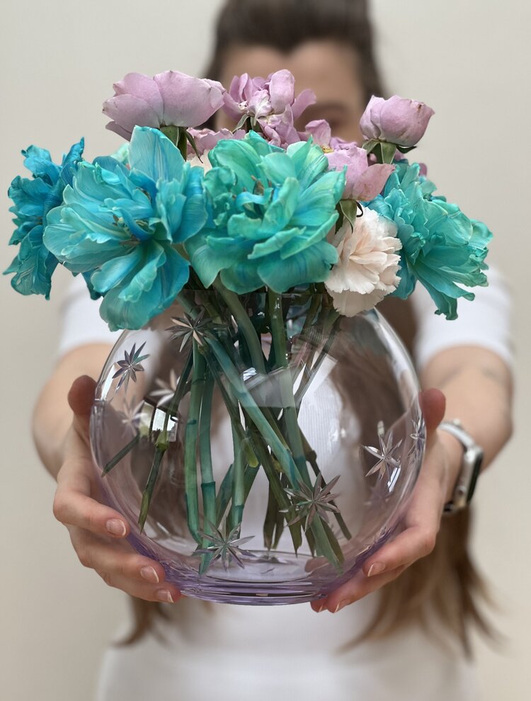 Skloglass Handgemaakt kristallen bolvaas 180mm  met handgeslepen motiev STER