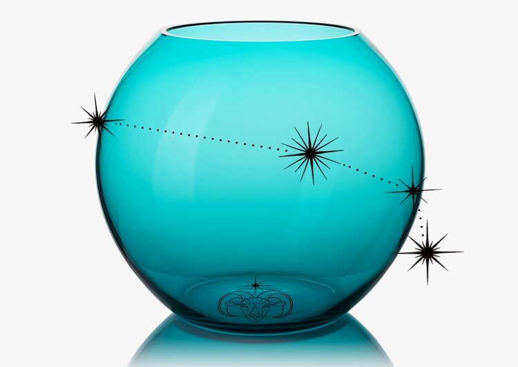 Skloglass Horoscoop RAM op Kristallen bolvaas 18cm