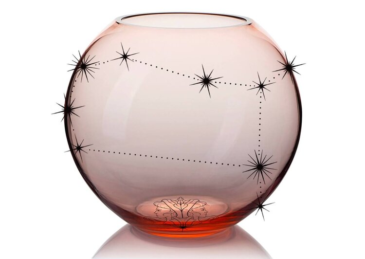 Skloglass Horoscoop TWEELING op Kristallen bolvaas 150mm