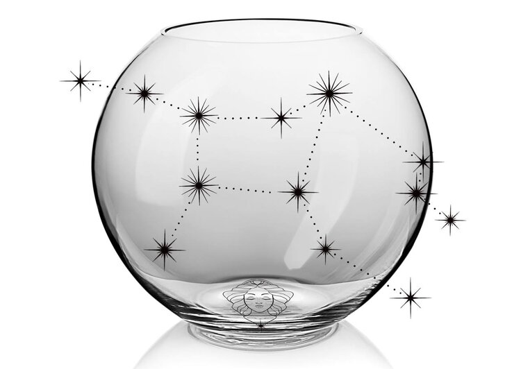 Skloglass Horoskoop MAAGD op Kristallen bolvaas 180mm