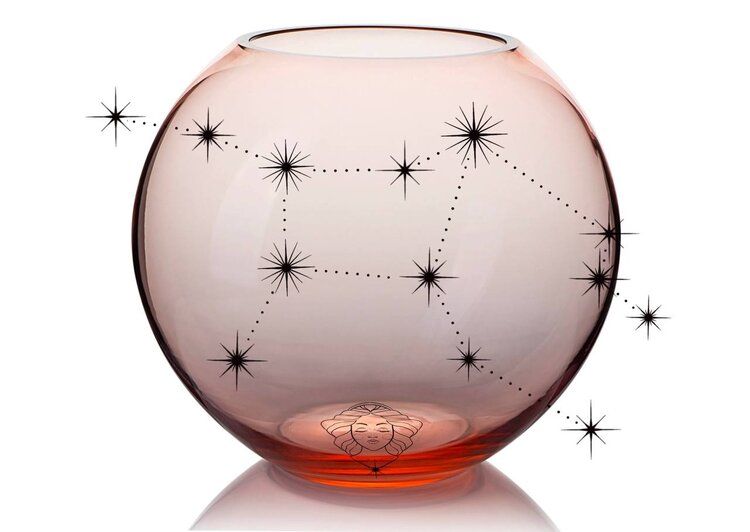 Skloglass Horoskoop MAAGD op Kristallen bolvaas 180mm