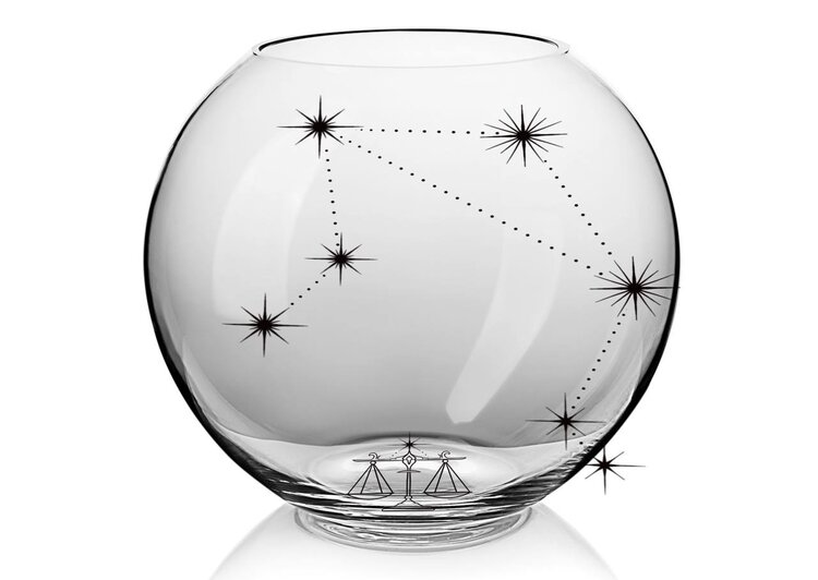 Skloglass Horoskoop WEEGSCHAAL op Kristallen bolvaas 180mm