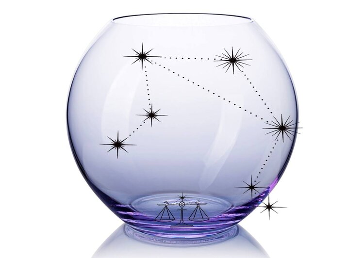 Skloglass Horoscoop WEEGSCHAAL op Kristallen bolvaas 150mm