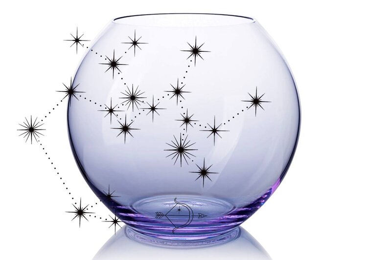 Skloglass Horoscoop BOOGSCHUTTER op Kristallen bolvaas 150mm