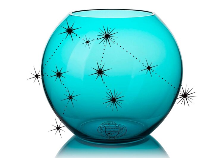 Skloglass Horoscoop WATERMAN op Kristallen bolvaas 150mm