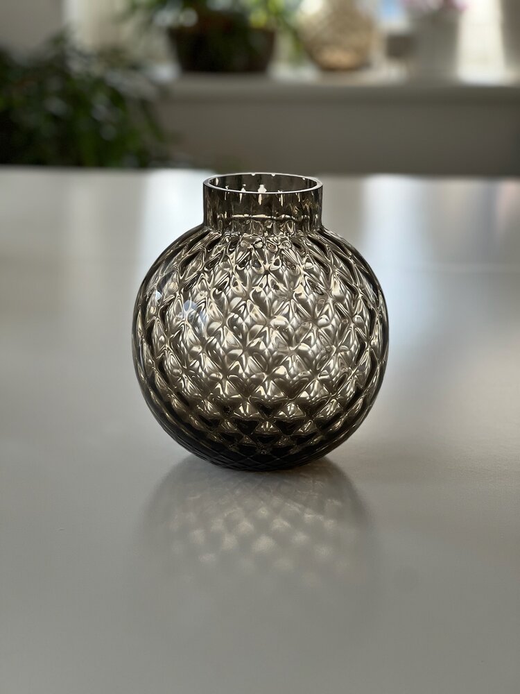 Skloglass Handgemaakt kristallen Dahlia bolvaas 200mm - Smoke