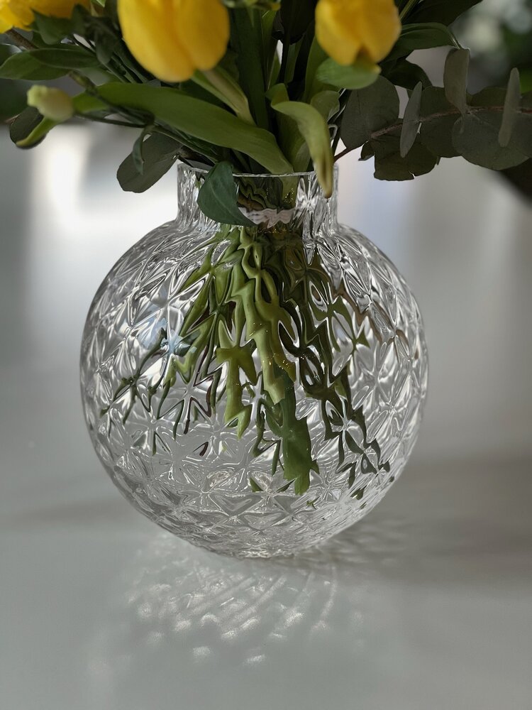 Skloglass Handgemaakt kristallen Dahlia bolvaas 200mm - Kristal