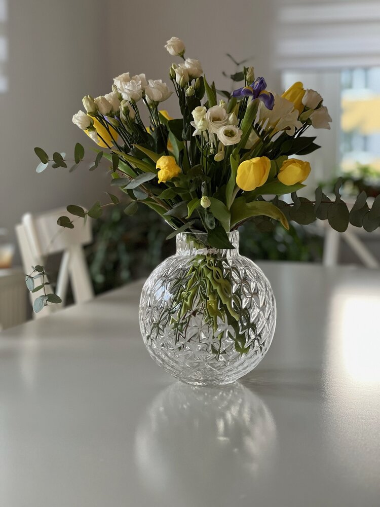 Skloglass Handgemaakt kristallen Dahlia bolvaas 200mm - Kristal