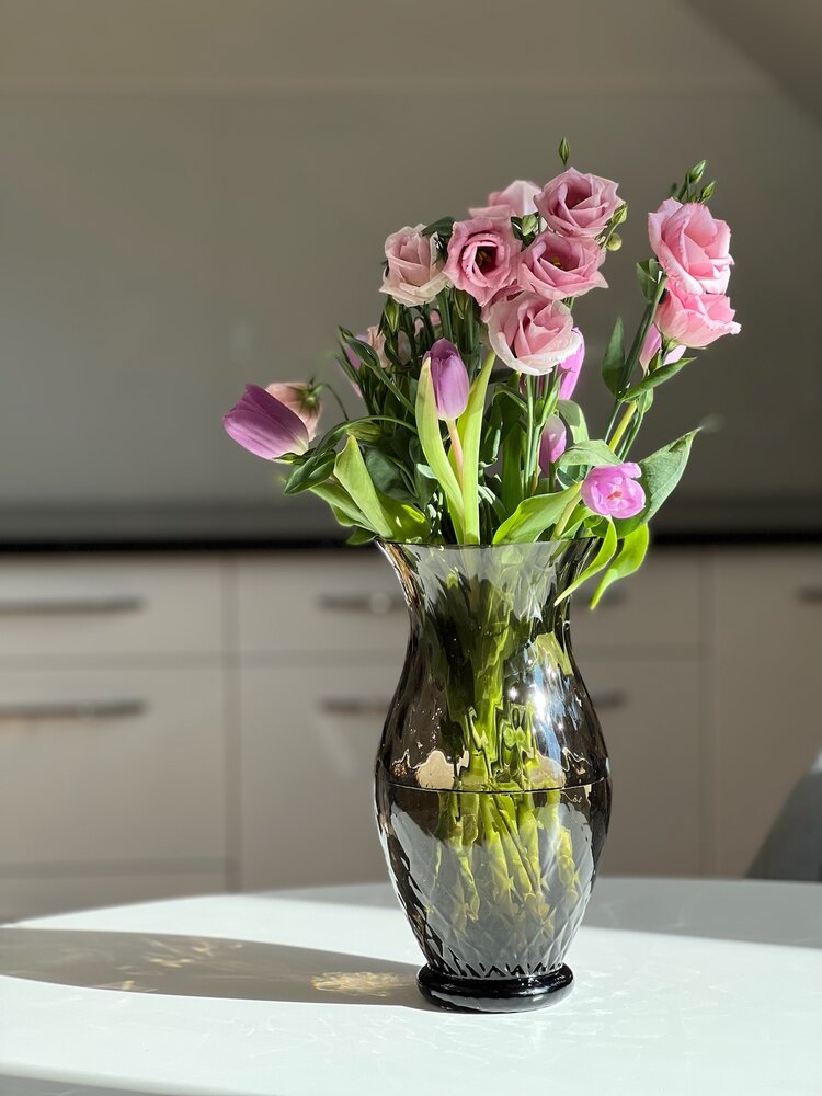 Skloglass Handgemaakt kristallen Zinnia vaas 250mm - Smoke