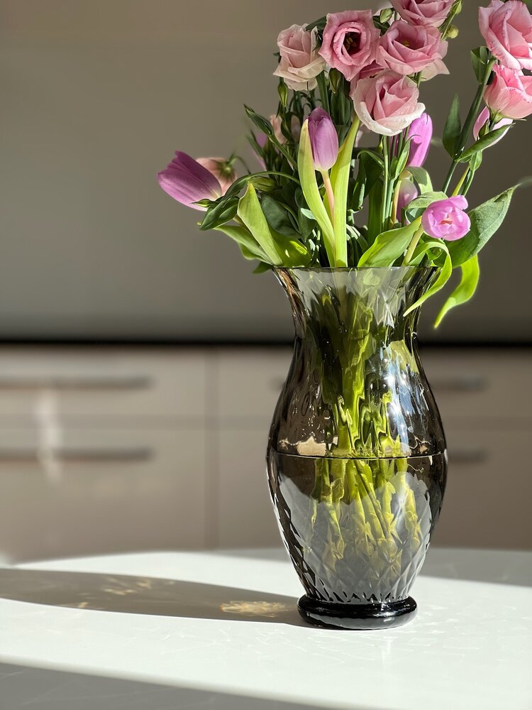 Skloglass Handgemaakt kristallen Zinnia vaas 250mm - Smoke