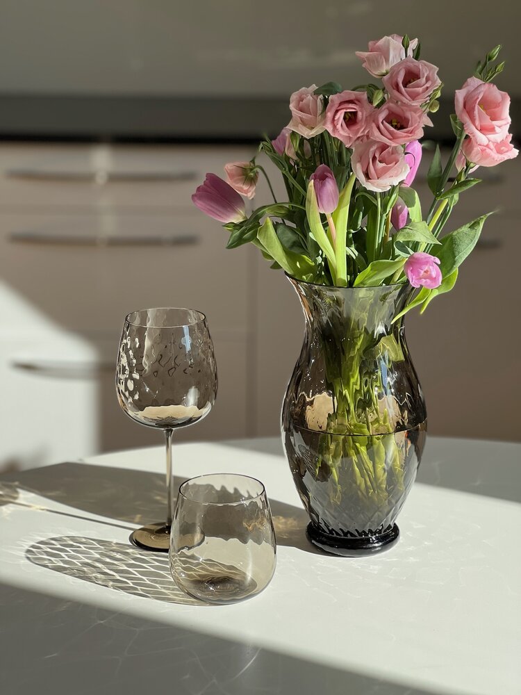 Skloglass Handgemaakt kristallen Zinnia vaas 250mm - Smoke