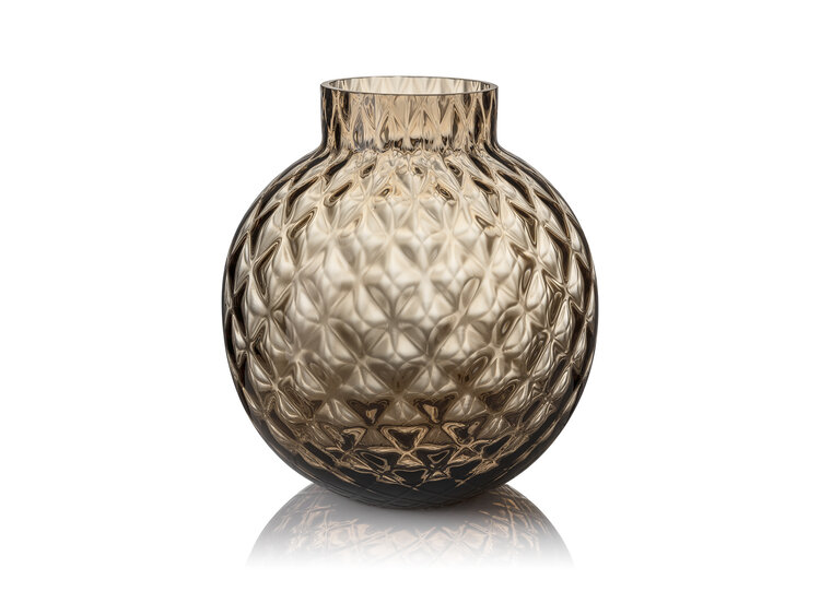 Skloglass Handgemaakt kristallen Dahlia bolvaas 200mm - Smoke