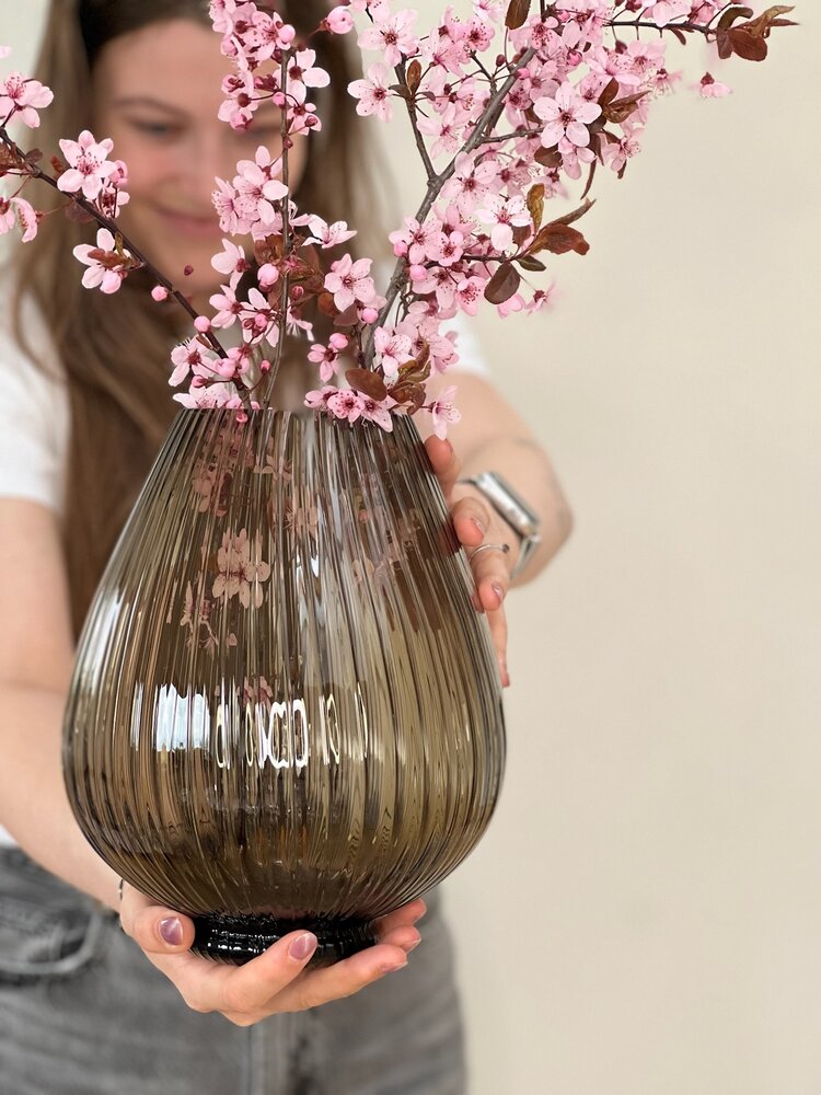 Skloglass Handgemaakt kristallen Sakura vaas - Smoke