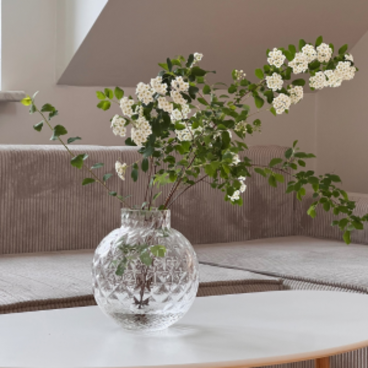 Skloglass Handgemaakt kristallen Dahlia bolvaas 200mm - Kristal