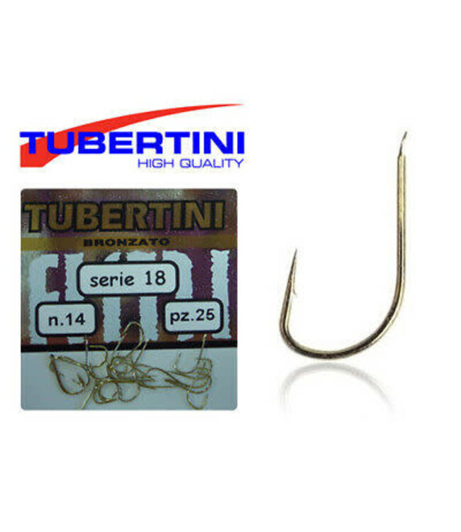 Tubertini Bronzato Serie 18 25pcs – Gebronsde Fijndradige Haak met Middellange Steel en Weerhaak voor Bolognese, Roubaisienne en Brasem