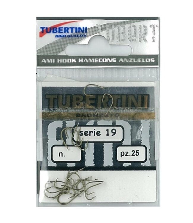 Tubertini HBronzato Série 19 25pcs – Hameçon Bronze Solide avec Hampe Moyenne et Large Courbure pour Carpe, Asticots et Grande Canne