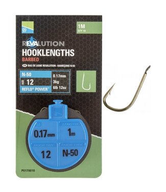 Preston Onderlijnen N-50 Revalution Hooklengths Barbed 100cm (10 pcs)