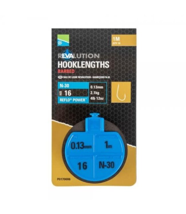 Preston N-30 Revalution Hooklengths Barbed 100cm (10 pcs)