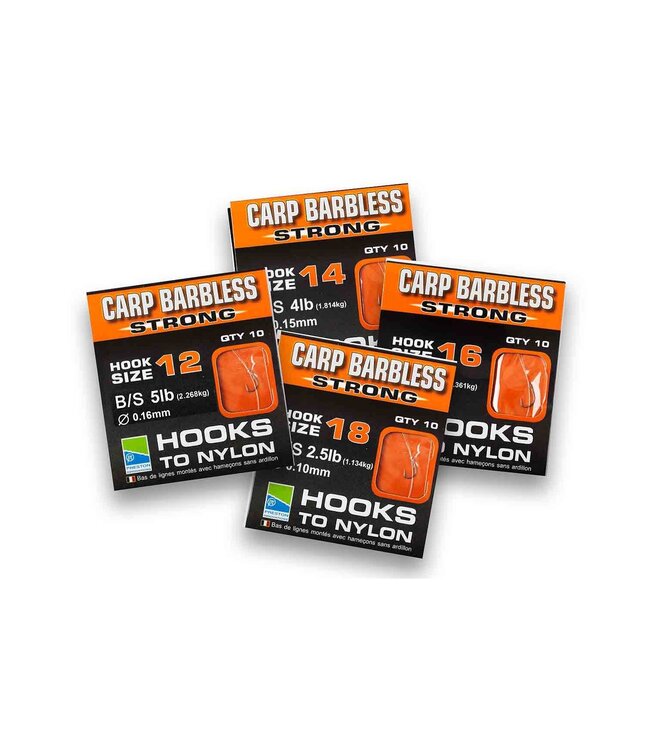 Preston Hooks to Nylons Carp Barbless Strong (10 pcs) haak 18 - 0.10mm