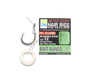 Preston Method Feeder Hair Rigs to Nylon Bait Bands Barbless 10 cm - Reniers Fishing Preston Method Feeder Hair Rigs to Nylon Bait Bands Barbless 10 cm - Reniers Fishing