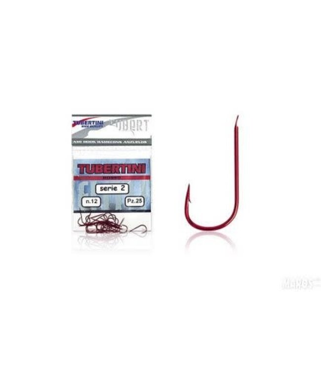 Tubertini Rosso Serie 2 25pcs – Roter runder Allround-Haken mit konischer Spitze und kleinem Widerhaken für Friedfisch und Wettkampf