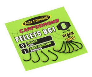 Fun Fishing Hameçons Pellets BG1 Oeillet & Sans Ardillon Black & Gold -  Reniers Fishing