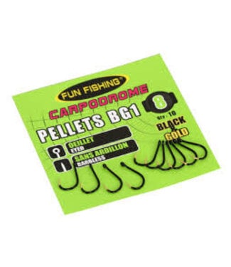 Fun Fishing Hameçons Pellets BG1 Oeillet & Sans Ardillon Black & Gold (10 pcs)