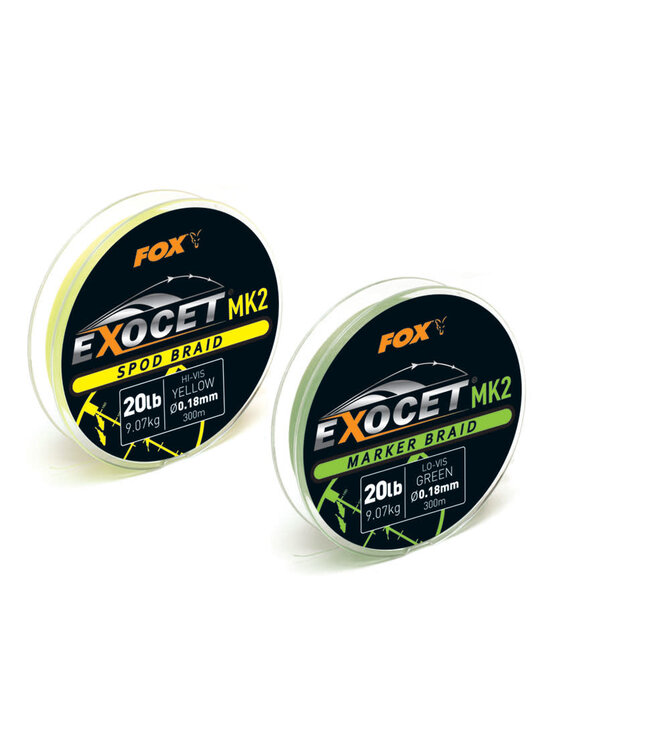 Fox Exocet MK2 Spod Braid 0.18mm 9.07 Kilo - 300m High Visibility Yellow