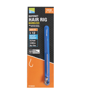 Preston KKH-B Bayonet Hair Rigs Barbless 10cm (8 pcs)