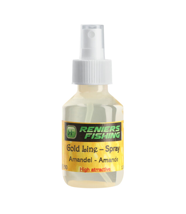 Reniers Fishing Gold Line Spray 100ml – Reiner unverdünnter Liquid-Zusatz für Hakenköder, Pellets, Partikel, Mais, Method und Expander