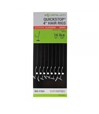 Korum Supersteel Allrounder Big Fish Quickstop Hair Rigs 4" Barbed (8 pcs)