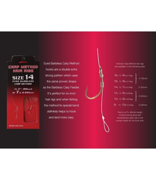 Drennan Carp Method Hair Rigs - Oeillet Sans Ardillon 8cm (8pcs)