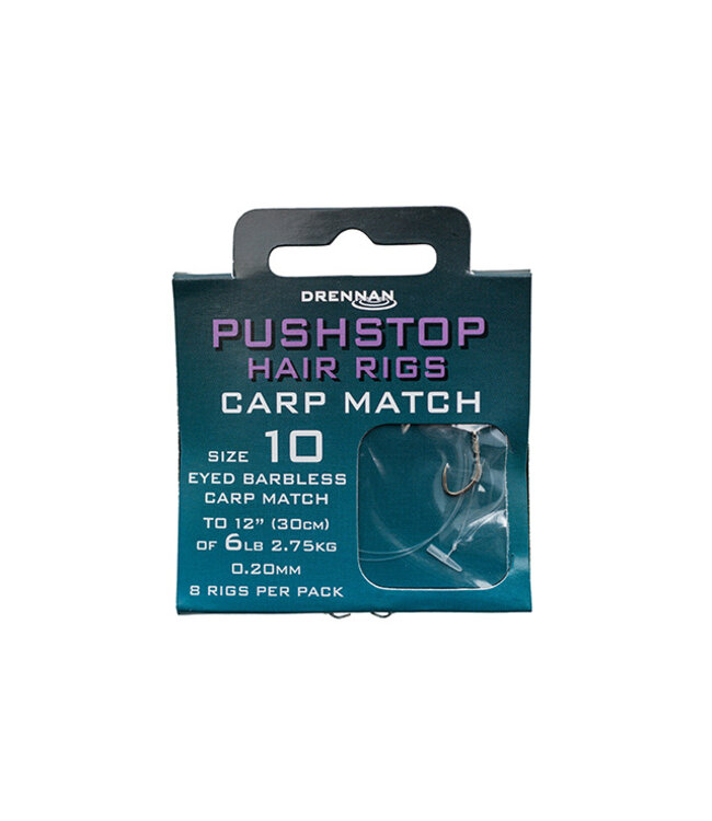 Drennan Pushstop Hair Rigs Carp Match Barbless 30cm (8pcs)