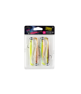 Fox Rage Loaded Ultra UV Slick Shad Couleurs MélangéesPack (4pcs) 7cm - Jighead 5g - Haak 1/0