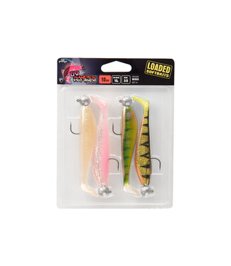 Fox Rage Ultra UV Zander Pro Shad Loaded Softbait Mixed Colour (4 pcs) 12cm - Jighead 12g - Haak 4/0