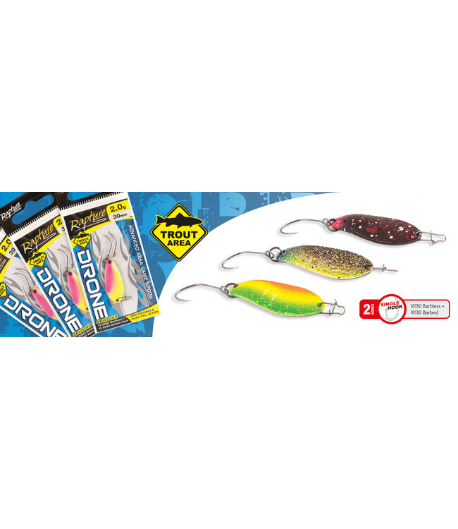 Rapture Area Spoon Drone 30mm 2g – Cuillère Trout Area pour Longue Distance avec Vibrations 3D, Reflets et Hameçons Interchangeables