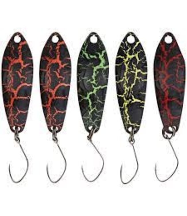 Kinetic Multipack Spoons – Set de 5 Cuillères avec Hameçons Simples, Finition Powder Coated et Coloris Truite pour Truite Arc-en-Ciel et Perche