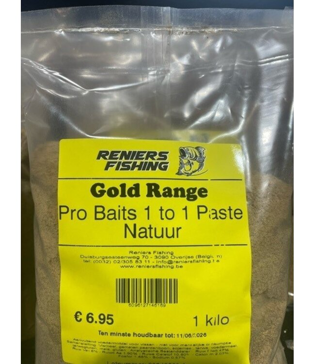 Reniers Fishing 1kg huisgemaakte 1-to-1 paste: meng 1 deel paste met 1 deel water, laat 15 minuten rusten en vis met een zachte, lichte paste die perfect inzetbaar is voor karper en method feeder.  Deutsch