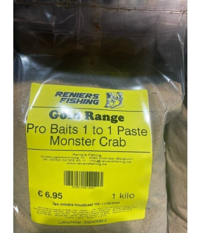 Reniers Fishing 1kg de pâte maison 1-to-1 : mélangez 1 part de pâte avec 1 part d’eau, laissez reposer 15 minutes et pêchez avec une pâte souple et légère pour la carpe et le method feeder.