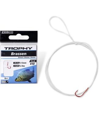 Zebco Trophy Hameçon Brème avec Bas de Ligne Nylon 70 cm (8 pcs) Hameçon Rouge