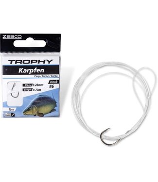 Zebco Trophy Hameçon Carpe avec Bas de Ligne Nylon 70 cm (8 pcs) Hameçon Noir