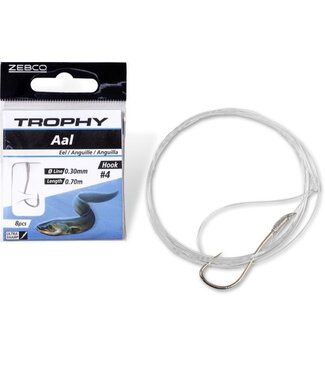 Zebco Trophy Hameçon Anguille avec Bas de Ligne Nylon 70 cm (8 pcs) Hameçon Argent